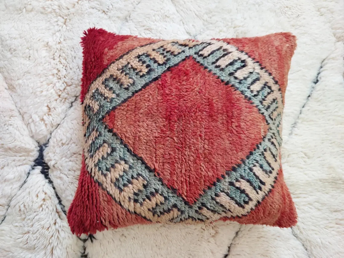 Vintage Boujaad Wool Cushion - Handmade Moroccan Tribal green Pillow Case MoroccanBazzArts