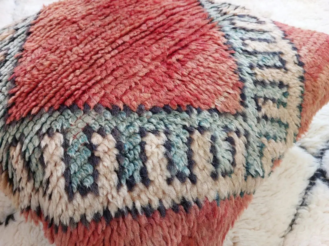 Vintage Boujaad Wool Cushion - Handmade Moroccan Tribal green Pillow Case MoroccanBazzArts