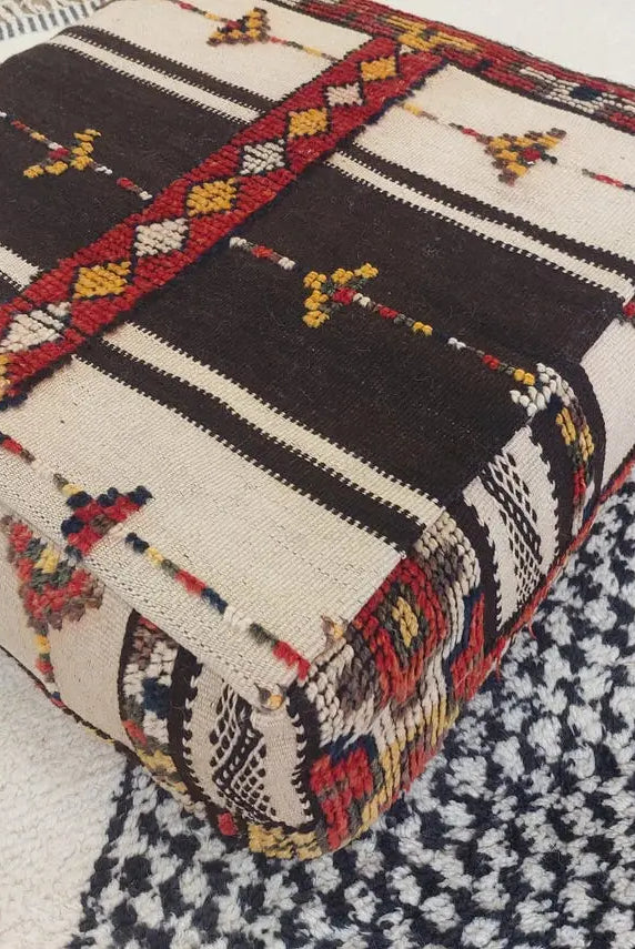 Vintage Moroccan Pouf Handmade Taznakht Rug Floor Cushion Berber Ottoman Boho Home Decor Upcycled Moroccan Rug Pouf MoroccanBazzArts