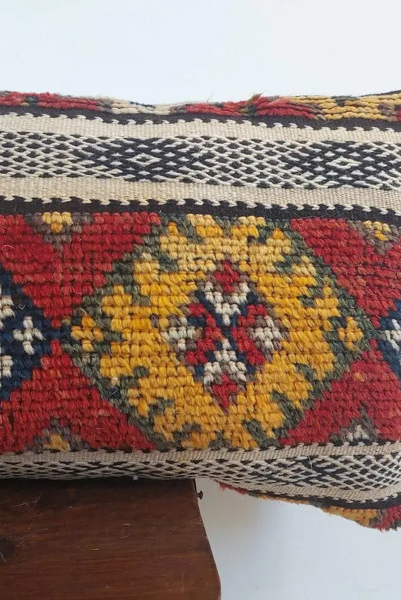 Handmade Taznakht Lumbar Pillow, Vintage Moroccan Rug Cushion Cover, Berber Boho Pillow, Upcycled Moroccan Home Décor MoroccanBazzArts