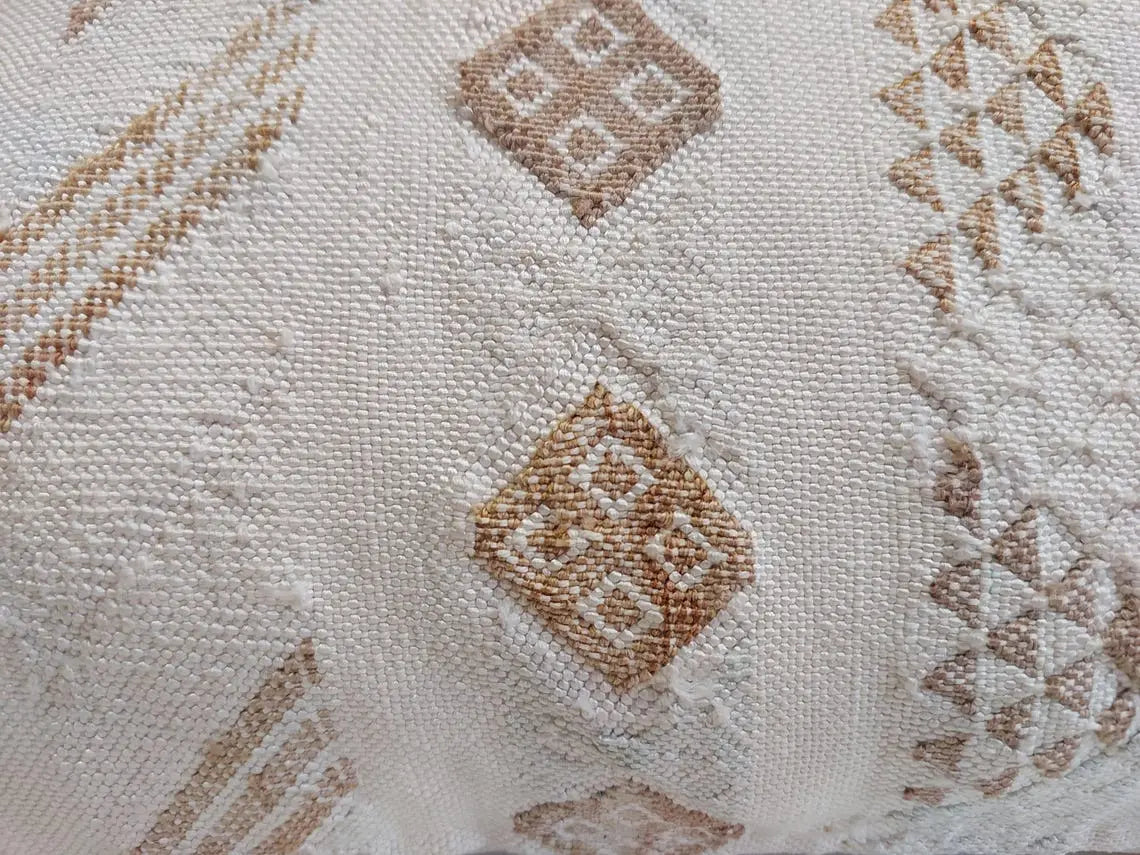 Handmade Moroccan Lumbar Cactus Silk Pillow Cover - Decorative Sabra Cushion for Home Decor (13x32 in) MoroccanBazzArts