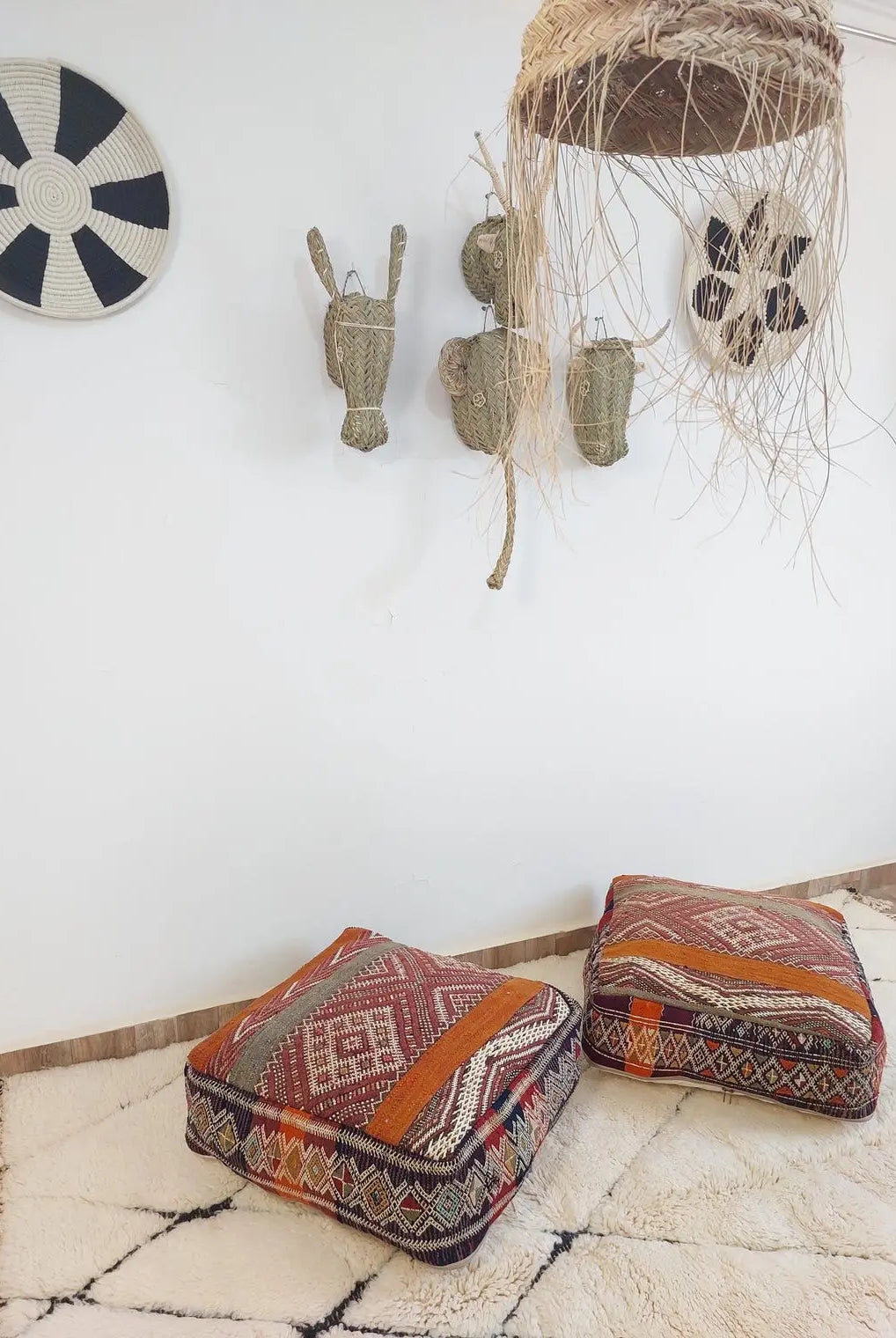 Vintage Moroccan Kilim Floor Pouf: Handmade Berber Wool Cushion Ottoman For Boho Home Decor MoroccanBazzArts