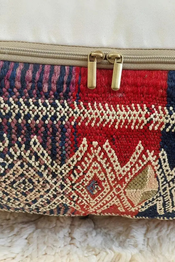 Vintage Moroccan Kilim Floor Pouf: Handmade Berber Wool Cushion Ottoman For Boho Home Decor MoroccanBazzArts