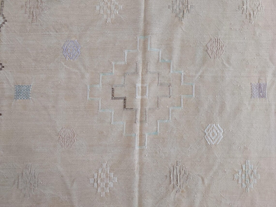 Vintage Moroccan Cactus Silk Rug, Faded Yellow Sabra Rug 4x7 ft, Handmade Boho Carpet, Natural Dye Vintage Textile, Ready to Ship MoroccanBazzArts
