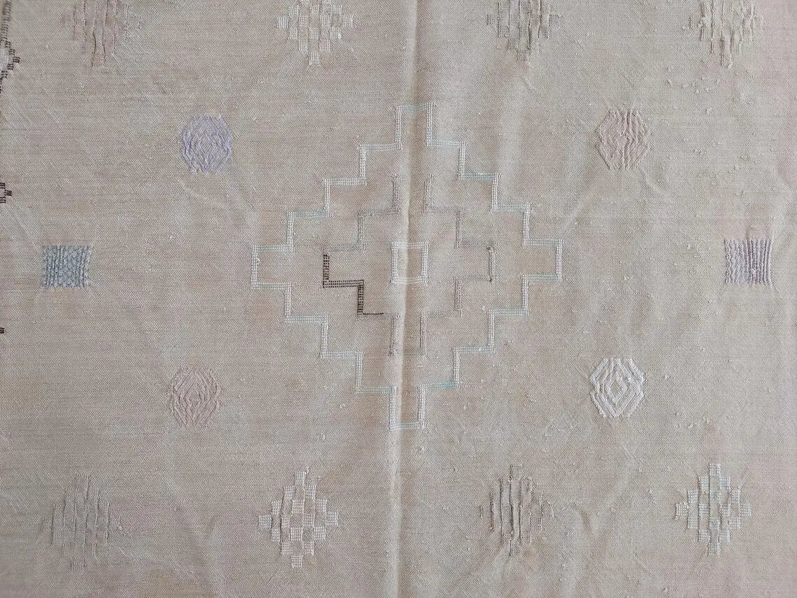 Vintage Moroccan Cactus Silk Rug, Faded Yellow Sabra Rug 4x7 ft, Handmade Boho Carpet, Natural Dye Vintage Textile, Ready to Ship MoroccanBazzArts