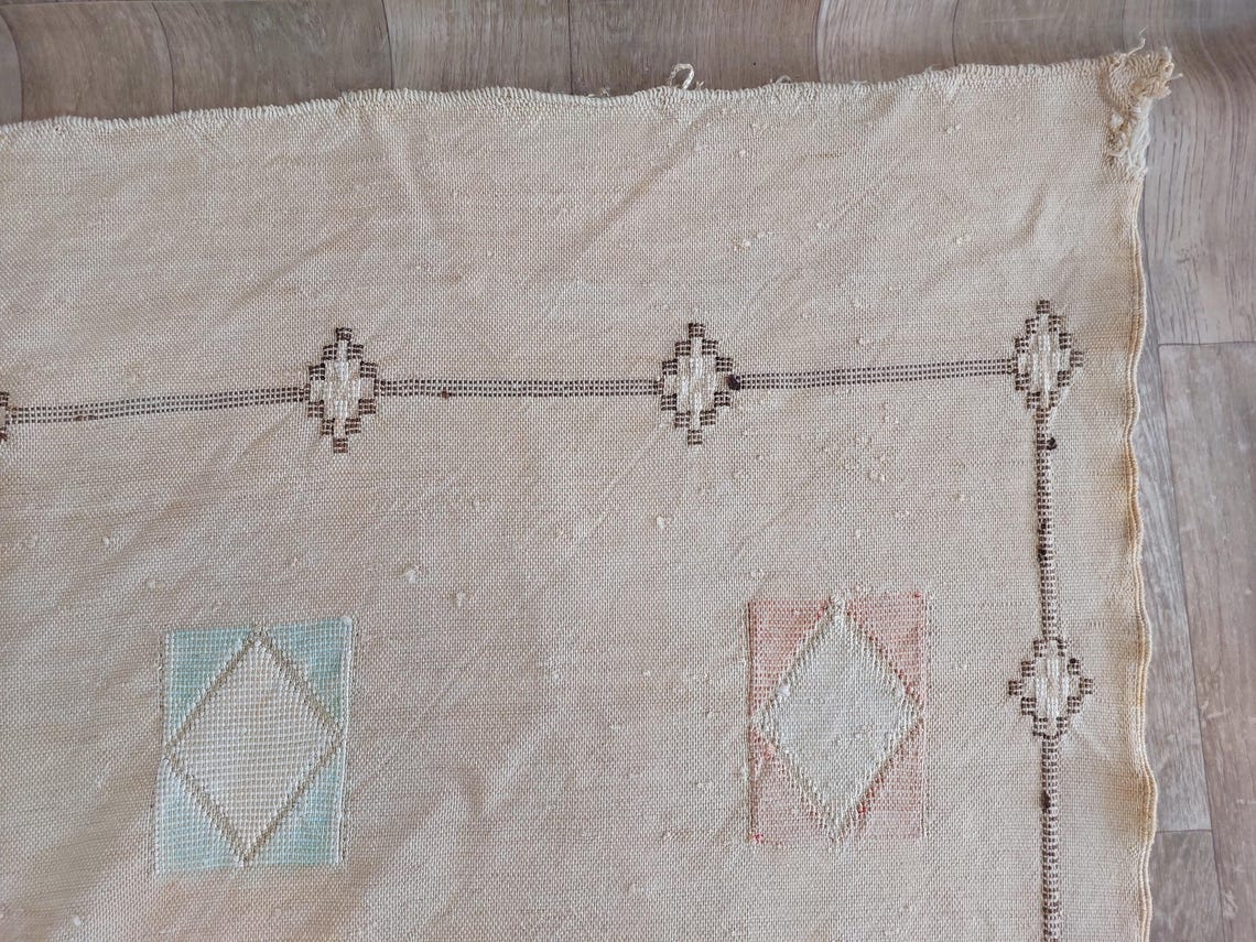 Vintage Moroccan Cactus Silk Rug, Faded Yellow Sabra Rug 4x7 ft, Handmade Boho Carpet, Natural Dye Vintage Textile, Ready to Ship MoroccanBazzArts