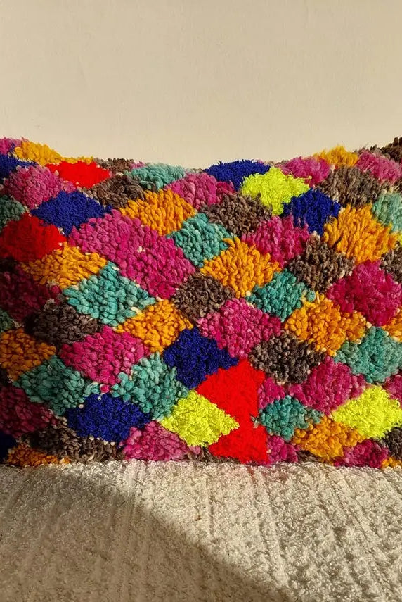 Original Vintage Ait Bou Ichaouen Cushion - Double Sided Wool Pillow - Colorful Cushion - Moroccan Pillow Case - Handmade Talsint Pillow. MoroccanBazzArts