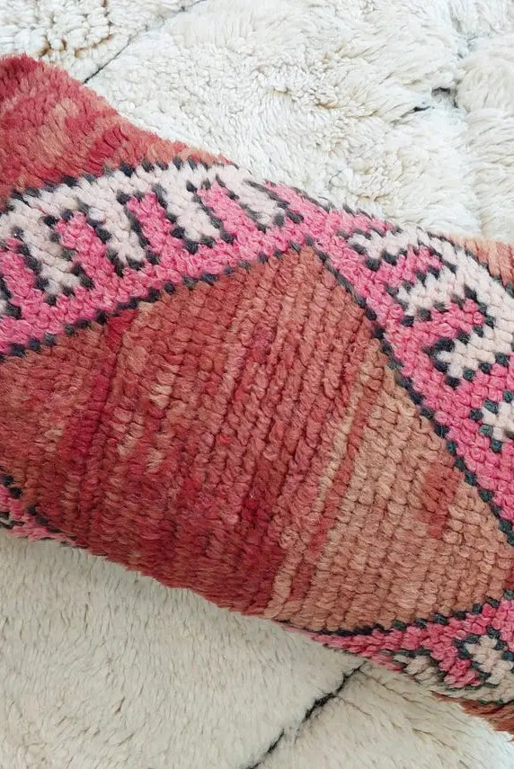 Vintage Boujaad Wool Cushion - Handmade Moroccan Tribal Pink Pillow Case MoroccanBazzArts