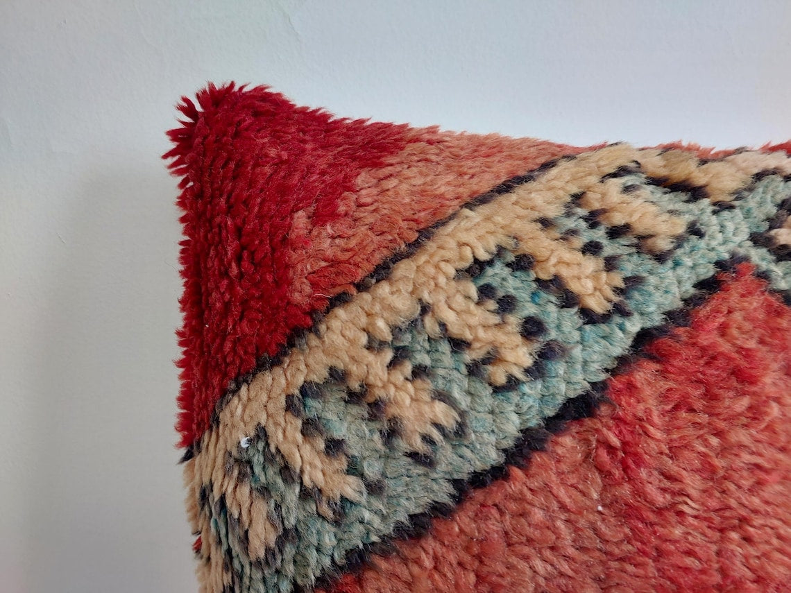 Vintage Boujaad Wool Cushion - Handmade Moroccan Tribal green Pillow Case MoroccanBazzArts