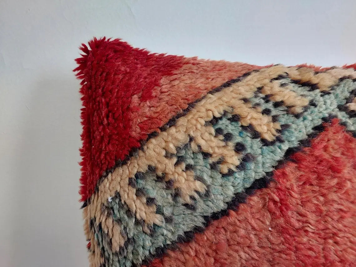 Vintage Boujaad Wool Cushion - Handmade Moroccan Tribal green Pillow Case MoroccanBazzArts