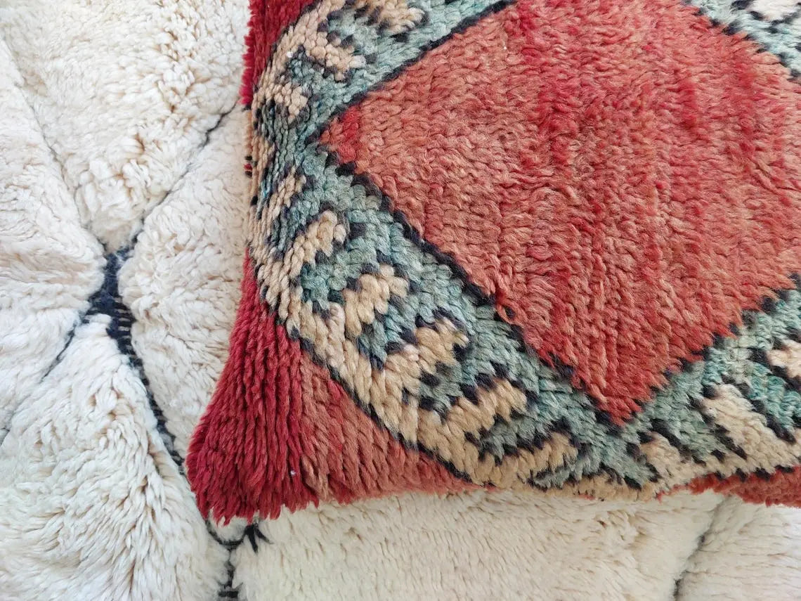 Vintage Boujaad Wool Cushion - Handmade Moroccan Tribal green Pillow Case MoroccanBazzArts