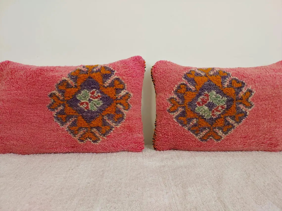 Vintage Pretty Wool Cushion - Handmade Moroccan Tribal Pink Pillow Case MoroccanBazzArts