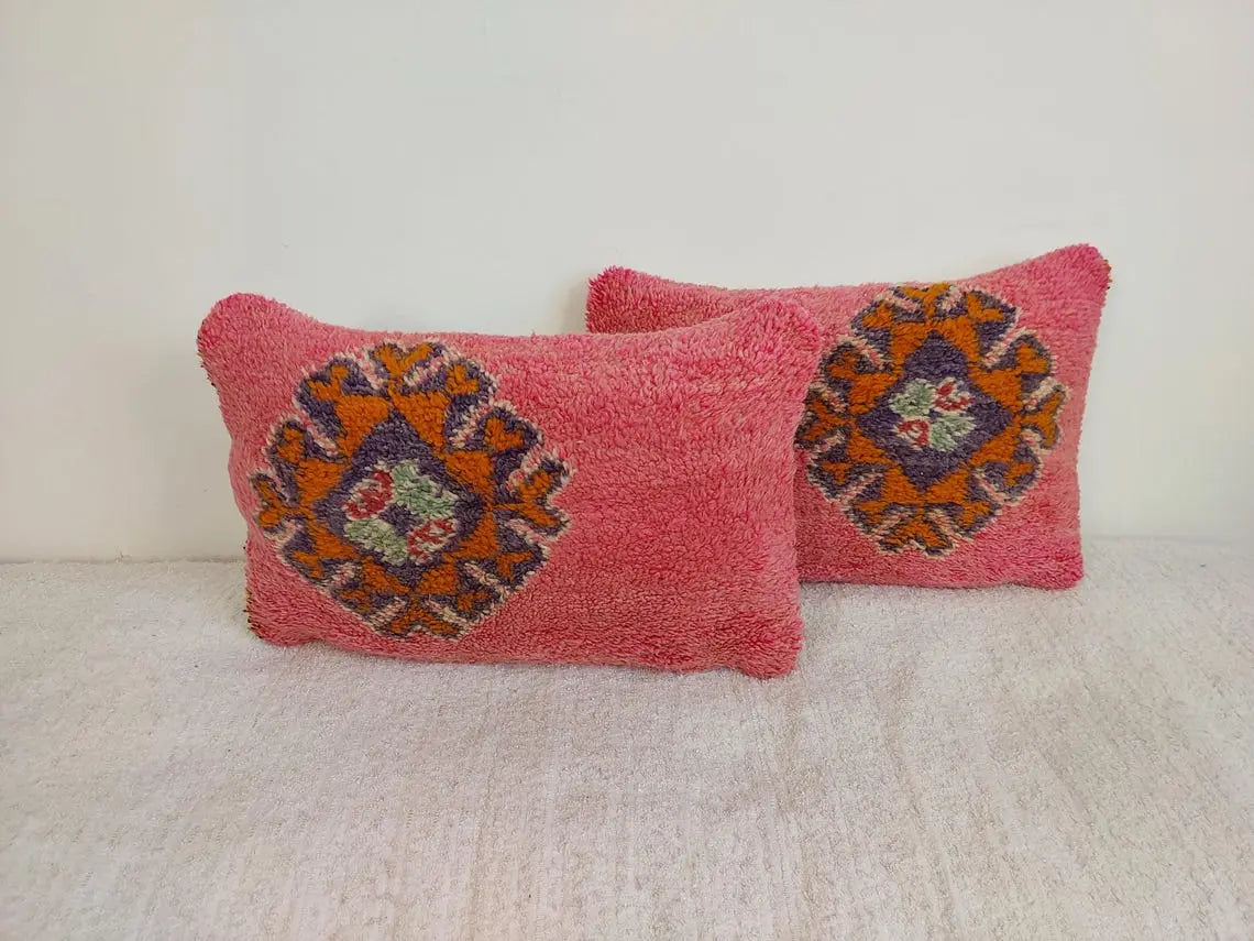 Vintage Pretty Wool Cushion - Handmade Moroccan Tribal Pink Pillow Case MoroccanBazzArts