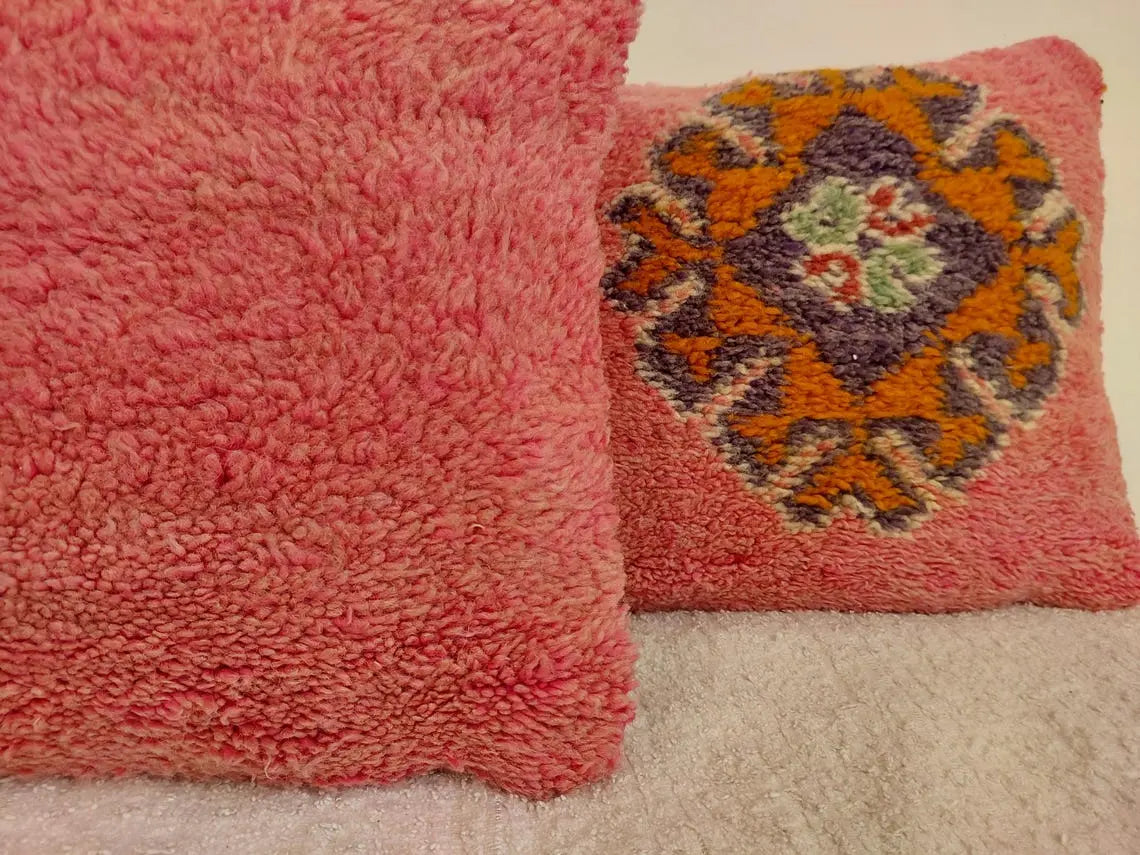 Vintage Pretty Wool Cushion - Handmade Moroccan Tribal Pink Pillow Case MoroccanBazzArts