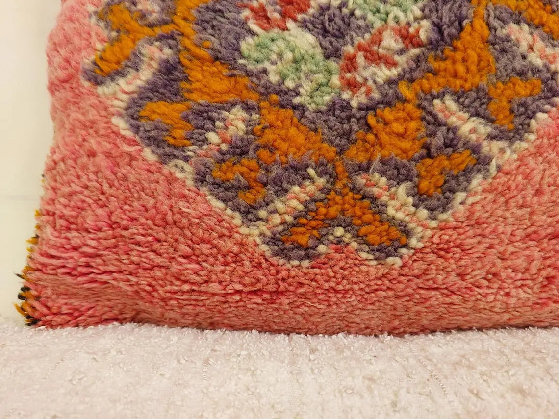 Vintage Pretty Wool Cushion - Handmade Moroccan Tribal Pink Pillow Case MoroccanBazzArts