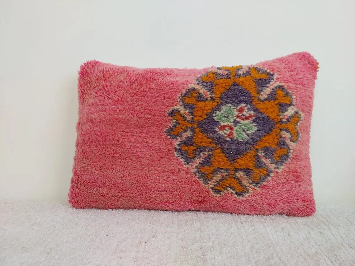 Vintage Pretty Wool Cushion - Handmade Moroccan Tribal Pink Pillow Case MoroccanBazzArts
