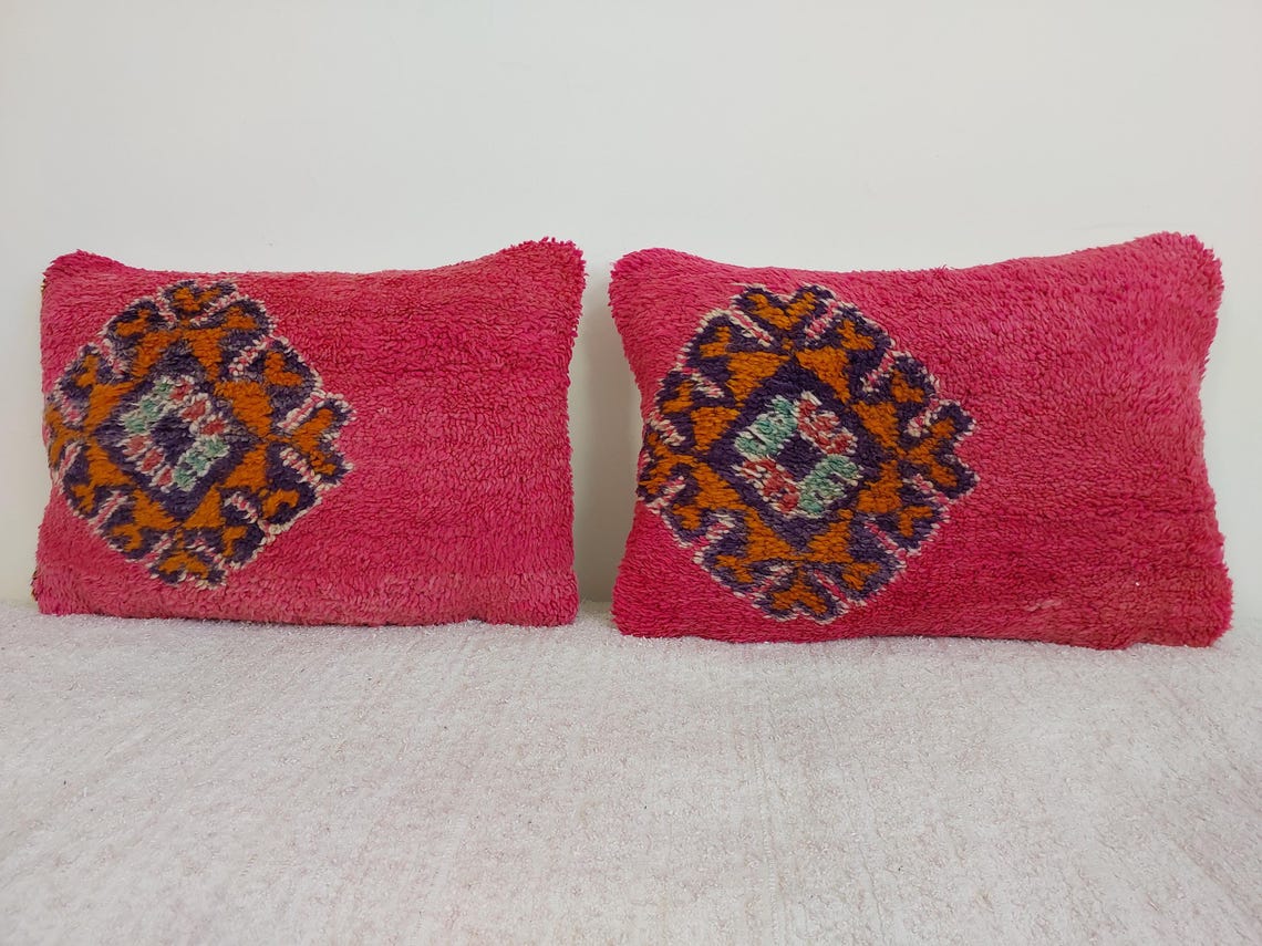 Vintage Pretty Wool Cushion - Handmade Moroccan Tribal Fuchsia Pillow Case MoroccanBazzArts