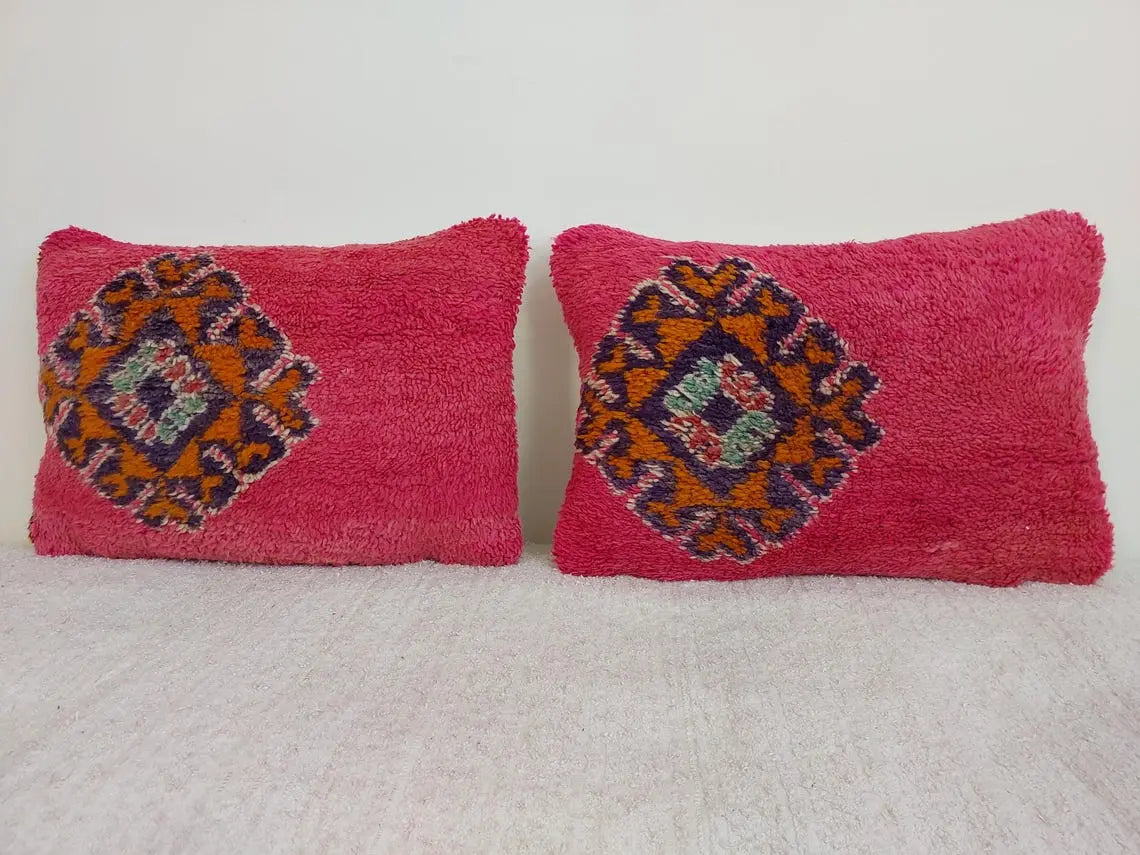 Vintage Pretty Wool Cushion - Handmade Moroccan Tribal Fuchsia Pillow Case MoroccanBazzArts