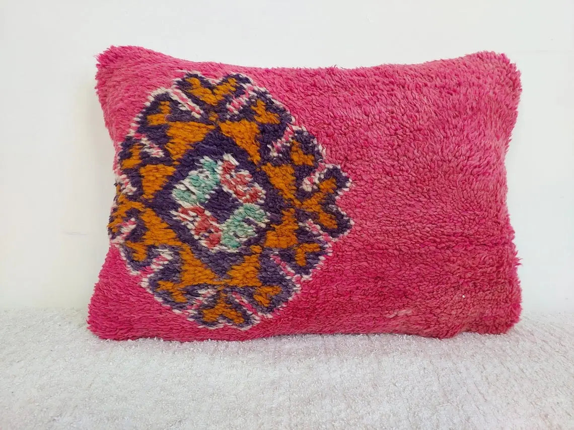 Vintage Pretty Wool Cushion - Handmade Moroccan Tribal Fuchsia Pillow Case MoroccanBazzArts