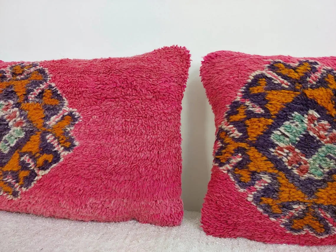 Vintage Pretty Wool Cushion - Handmade Moroccan Tribal Fuchsia Pillow Case MoroccanBazzArts