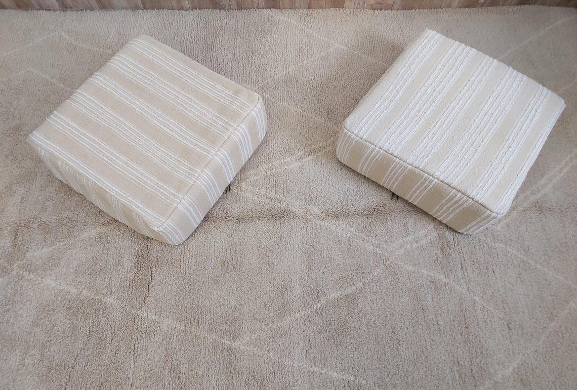Handmade Moroccan Kilim Pouf , Neutral Berber Wool Ottoman , Flatweave Kilim Poufs, Bohemian Home Decor MoroccanBazzArts