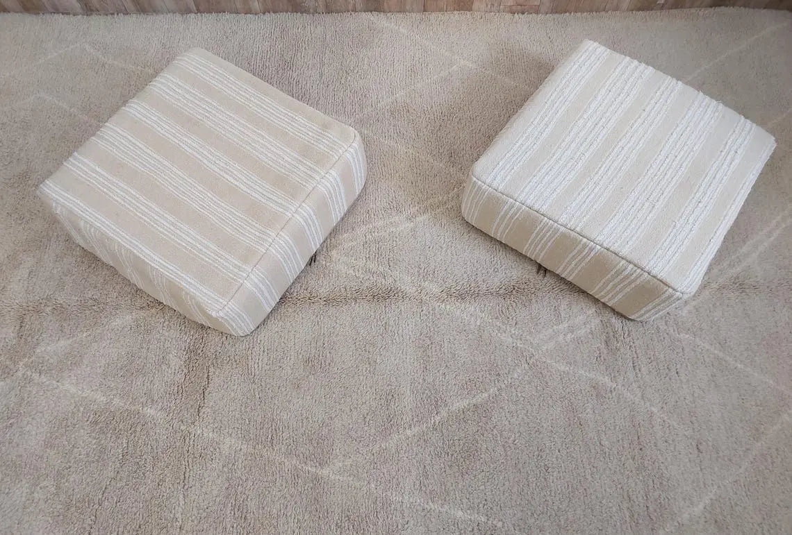Handmade Moroccan Kilim Pouf , Neutral Berber Wool Ottoman , Flatweave Kilim Poufs, Bohemian Home Decor MoroccanBazzArts