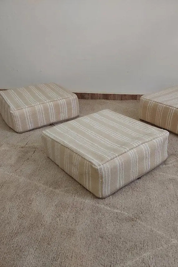 Handmade Moroccan Kilim Pouf , Neutral Berber Wool Ottoman , Flatweave Kilim Poufs, Bohemian Home Decor MoroccanBazzArts