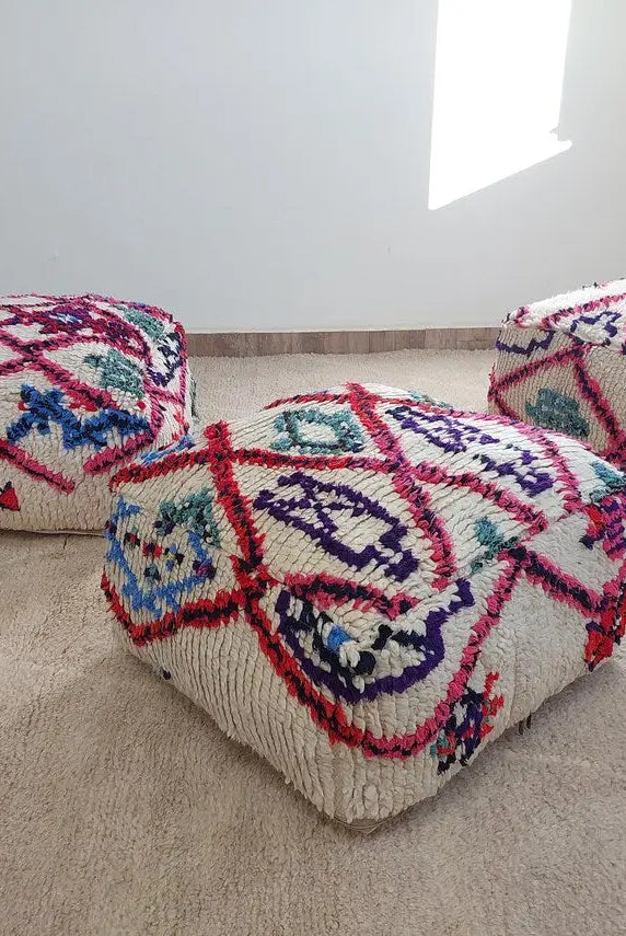 Vintage Moroccan Berber Wool Pouf: Handmade Colorful Floor Cushion Ottoman For Bohemian Decor , High Quality Pink Pouf MoroccanBazzArts