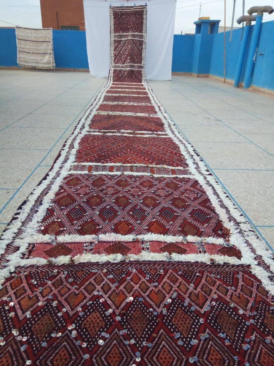 Berber Protector Rug Beni Mtir Runner: 30ft Wool, Handmade Moroccan Abstract Pattern Carpet for Hallway or Entryway MoroccanBazzArts