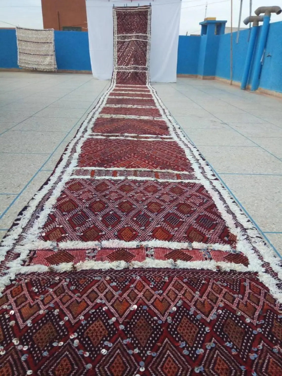 Berber Protector Rug Beni Mtir Runner: 30ft Wool, Handmade Moroccan Abstract Pattern Carpet for Hallway or Entryway MoroccanBazzArts