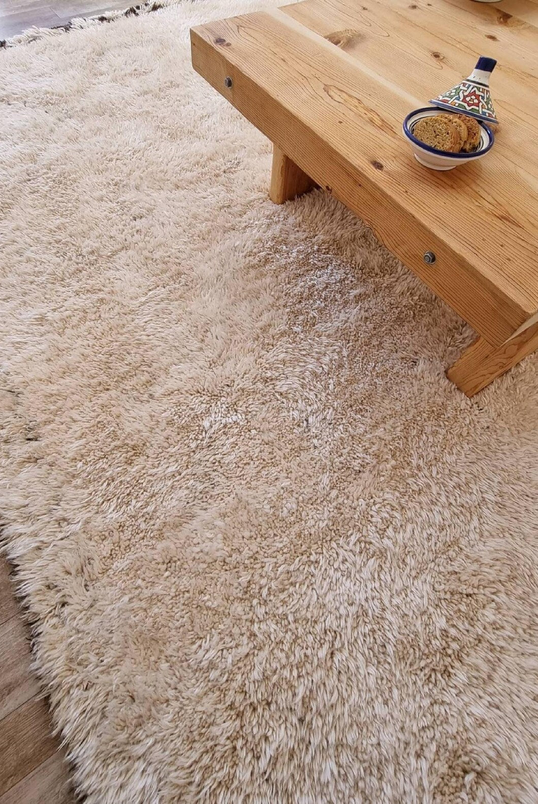 Beni Ourain Rug Genuine Lamb Wool: Vintage Moroccan Berber Carpet, Natural Fiber, Invisible Patterns MoroccanBazzArts