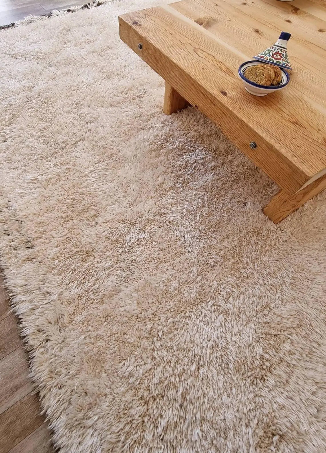 Beni Ourain Rug Genuine Lamb Wool: Vintage Moroccan Berber Carpet, Natural Fiber, Invisible Patterns MoroccanBazzArts