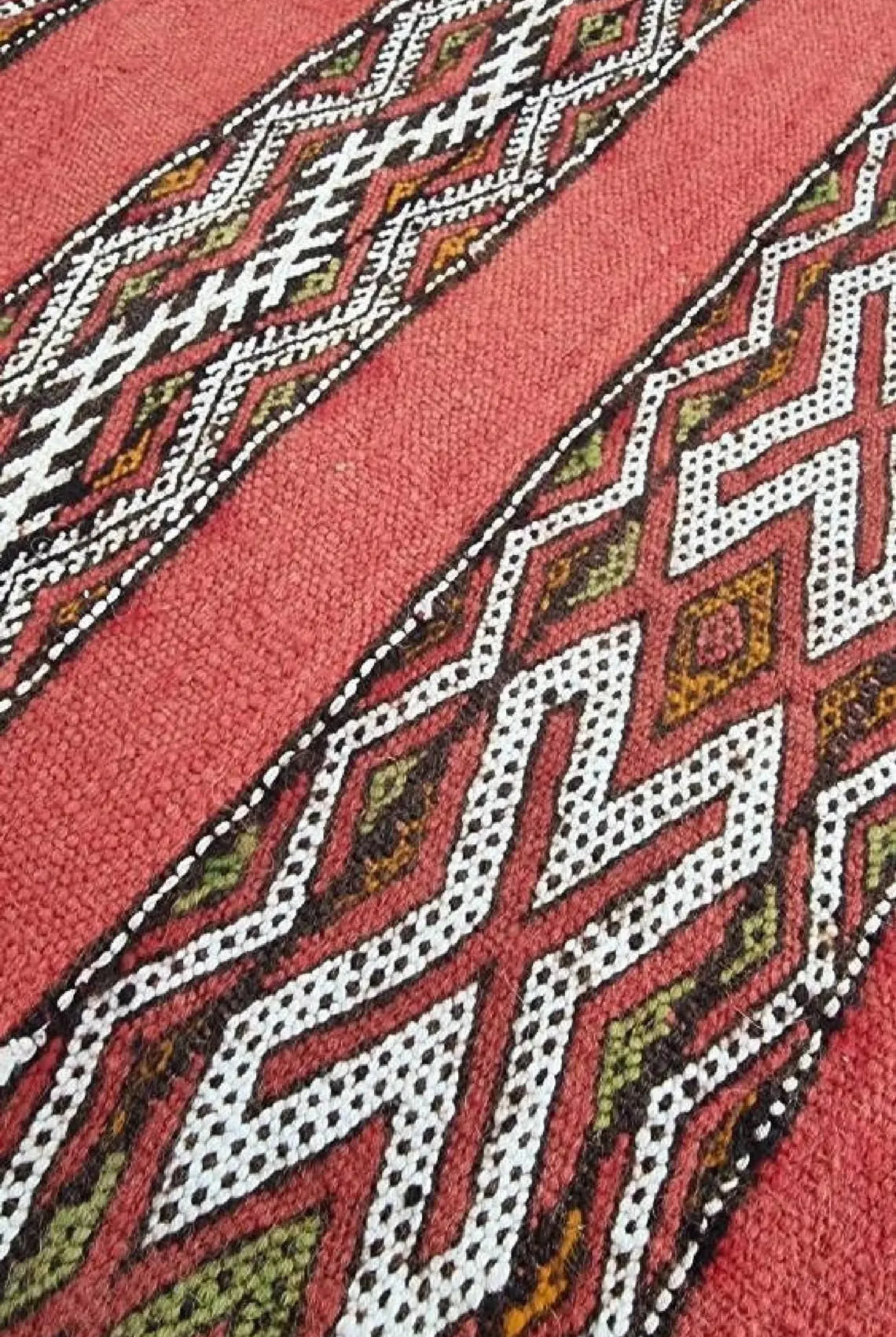 Moroccan Stripe Rug Red Ivory Wool 10'x5'6 Geometric Flatweave Kilim Pattern MoroccanBazzArts