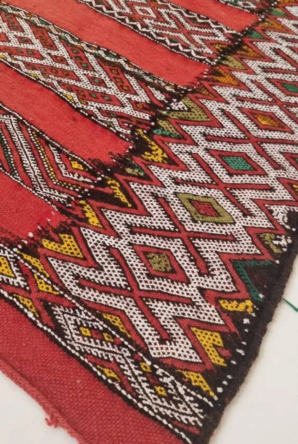 Moroccan Stripe Rug Red Ivory Wool 10'x5'6 Geometric Flatweave Kilim Pattern MoroccanBazzArts
