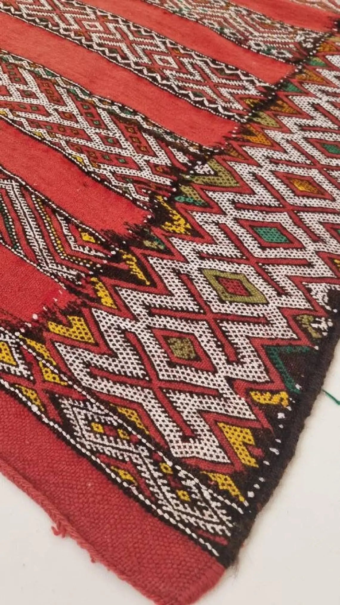 Moroccan Stripe Rug Red Ivory Wool 10'x5'6 Geometric Flatweave Kilim Pattern MoroccanBazzArts