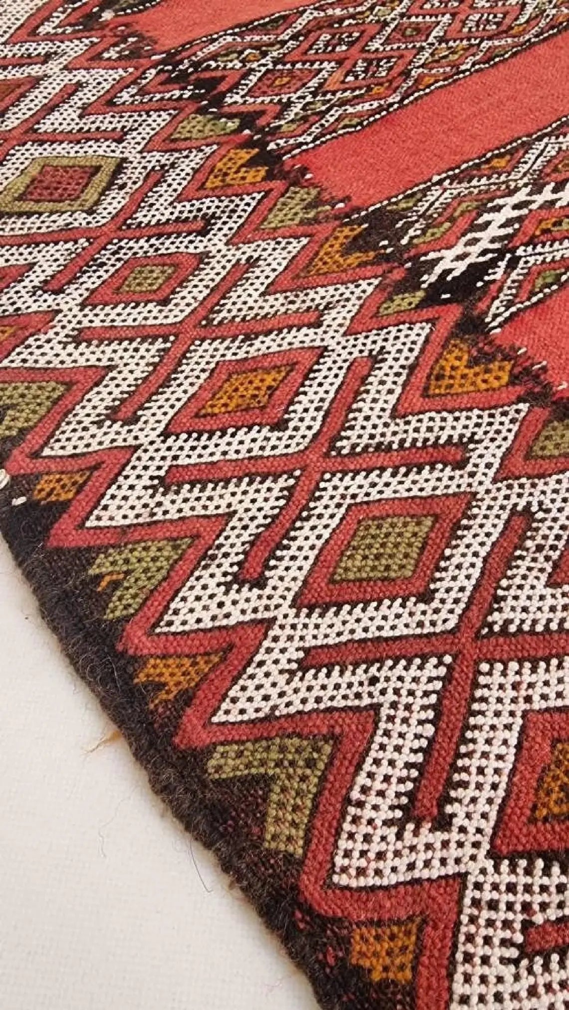 Moroccan Stripe Rug Red Ivory Wool 10'x5'6 Geometric Flatweave Kilim Pattern MoroccanBazzArts