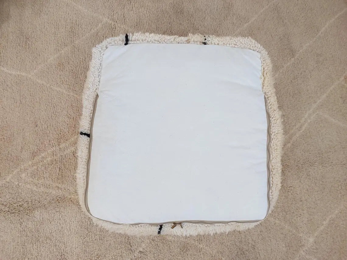 Moroccan Pouf Wool Floor Cushion: Handmade Beni Ourain Ottoman, Vintage Bohemian Wool Seat MoroccanBazzArts