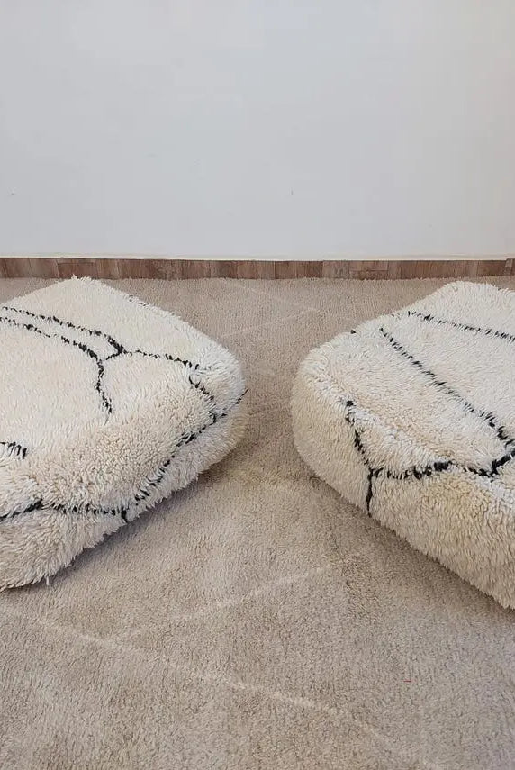 Moroccan Pouf Wool Floor Cushion: Handmade Beni Ourain Ottoman, Vintage Bohemian Wool Seat MoroccanBazzArts