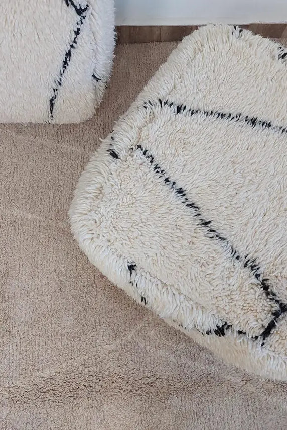 Moroccan Pouf Wool Floor Cushion: Handmade Beni Ourain Ottoman, Vintage Bohemian Wool Seat MoroccanBazzArts
