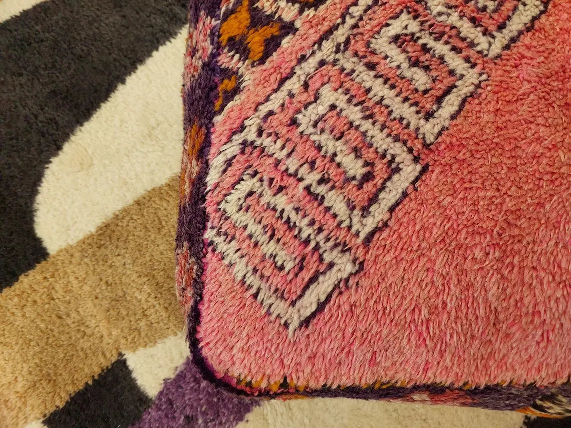 Vintage Moroccan Berber Wool Pouf: Handmade Colorful Floor Cushion Ottoman For Bohemian Decor , High Quality Pink Pouf MoroccanBazzArts