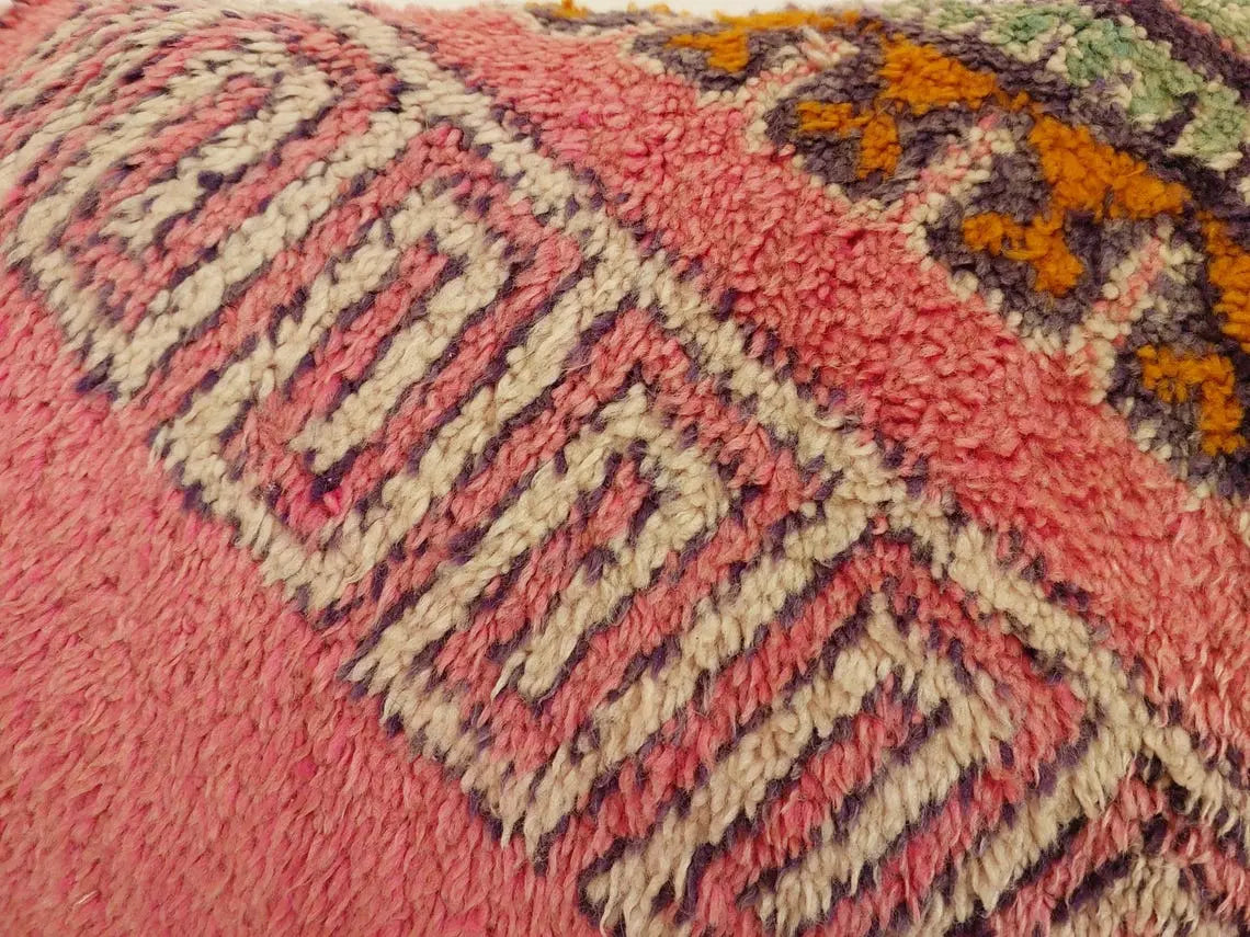 Vintage Boujaad Wool Cushion - Handmade Moroccan Tribal Pink Pillow Case MoroccanBazzArts