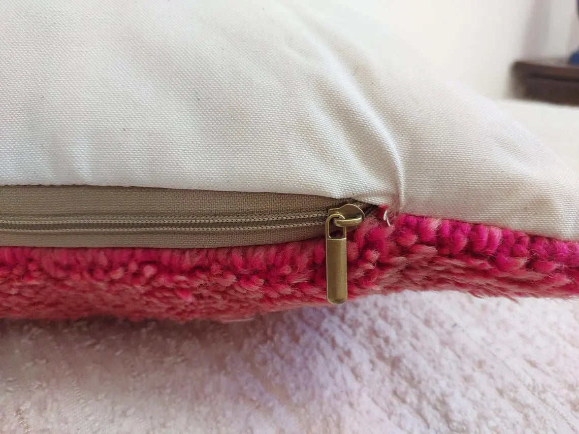 Vintage Boujaad Wool Cushion - Handmade Moroccan Tribal Pink Pillow Case MoroccanBazzArts