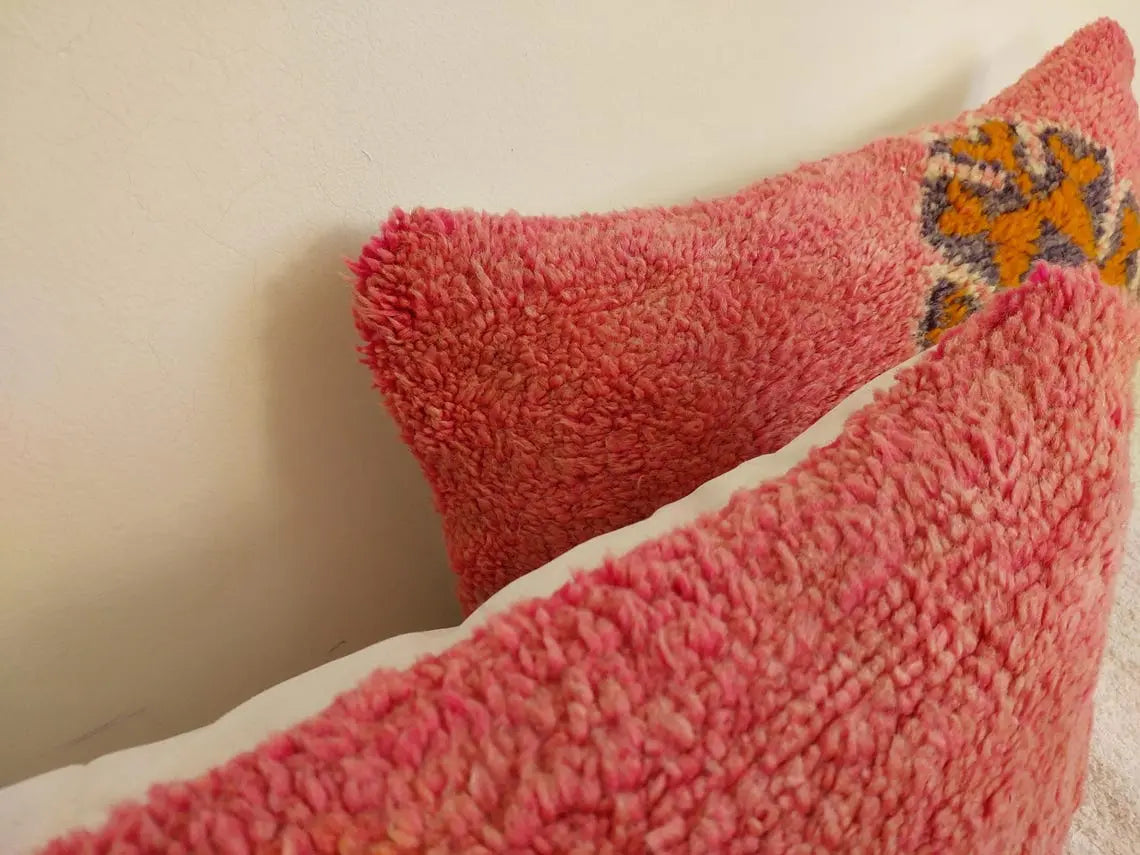 Vintage Pretty Wool Cushion - Handmade Moroccan Tribal Pink Pillow Case MoroccanBazzArts