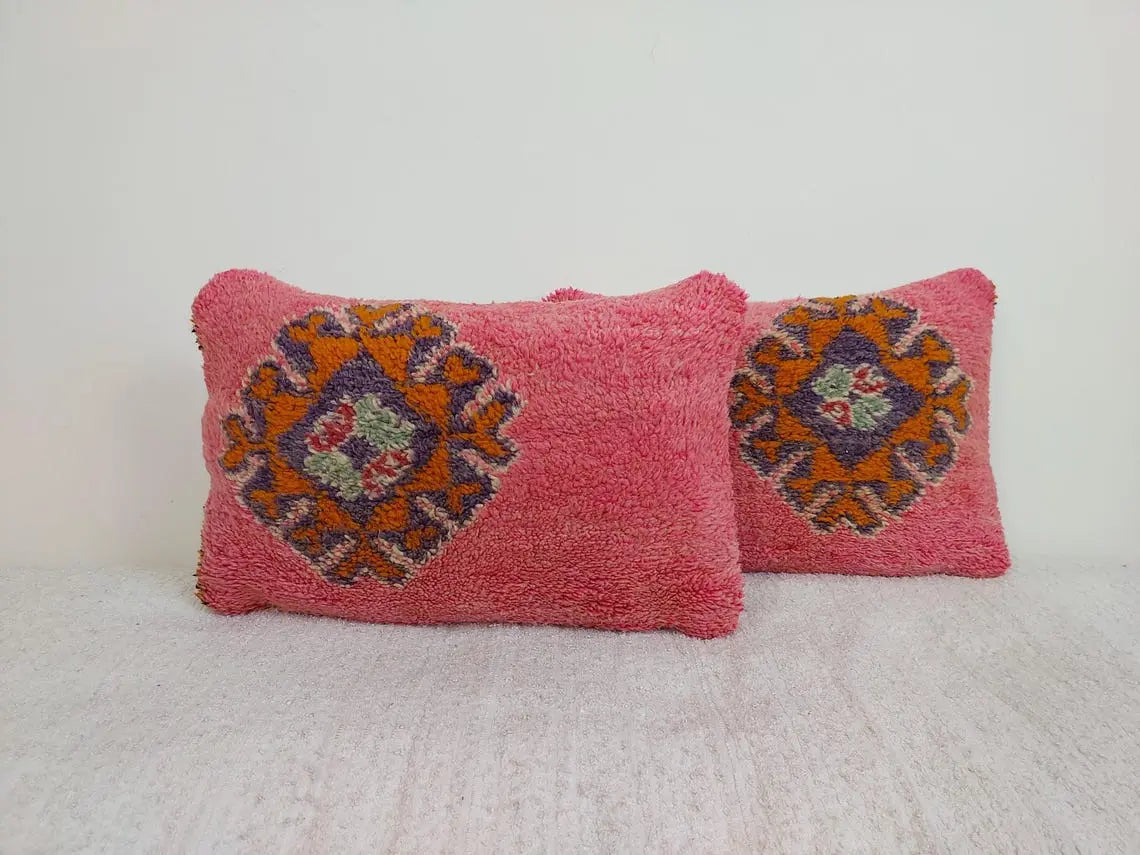 Vintage Pretty Wool Cushion - Handmade Moroccan Tribal Pink Pillow Case MoroccanBazzArts