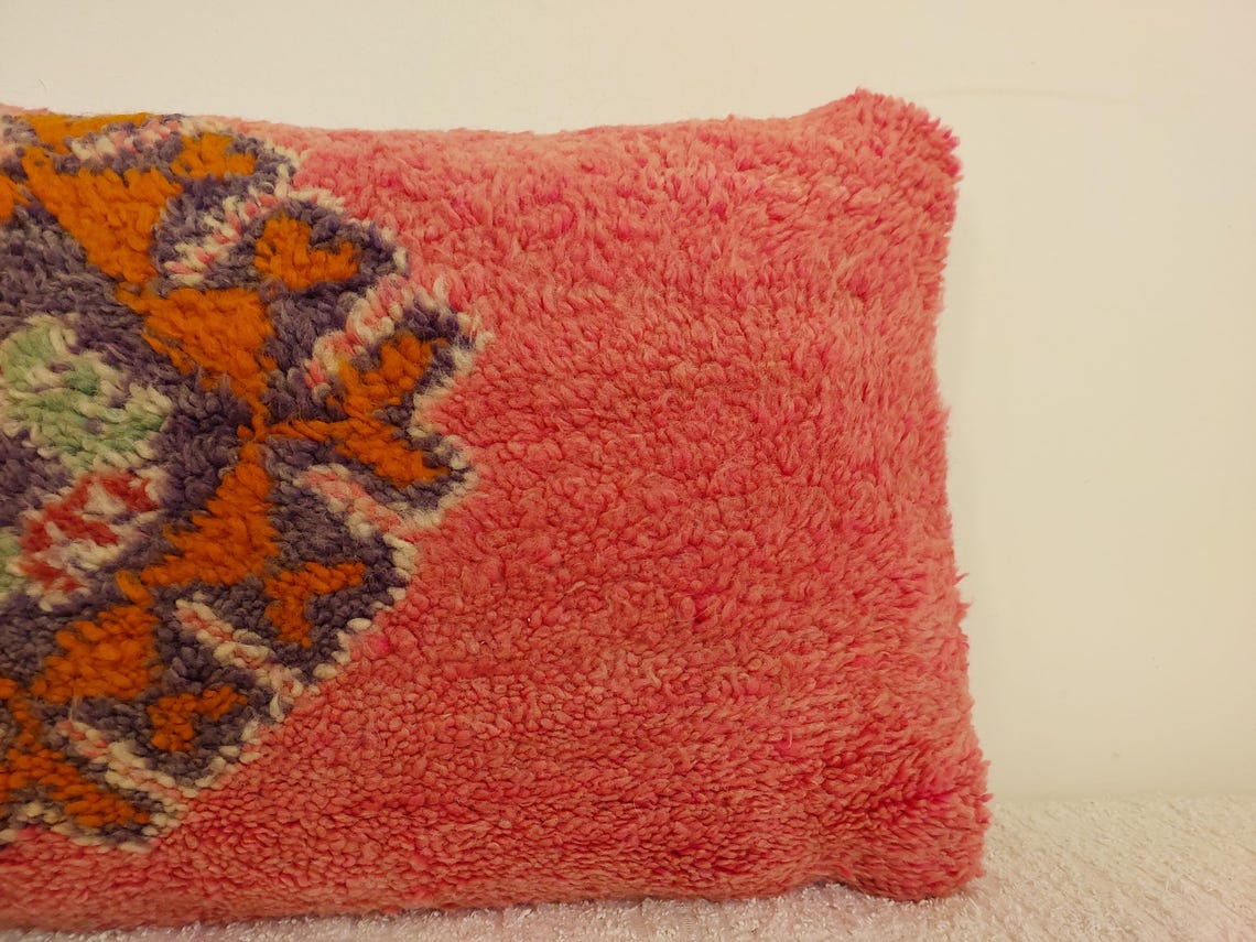 Vintage Pretty Wool Cushion - Handmade Moroccan Tribal Pink Pillow Case MoroccanBazzArts