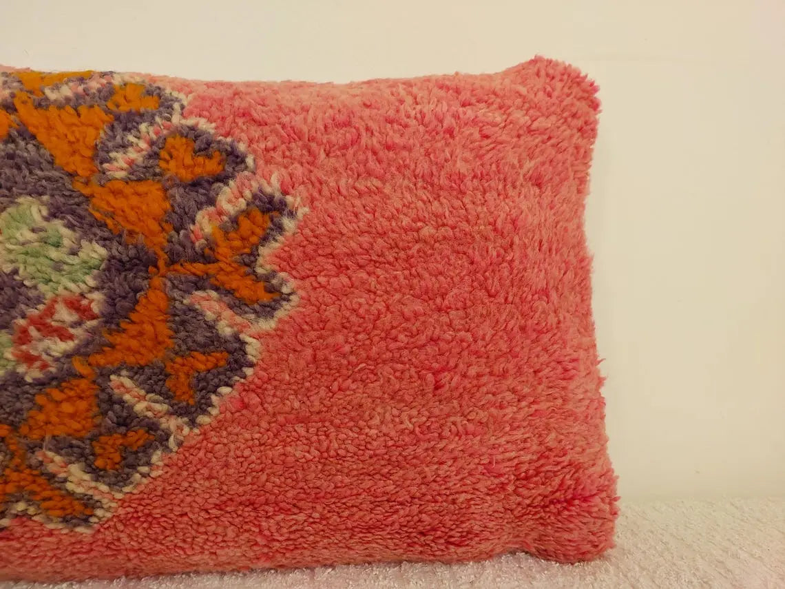 Vintage Pretty Wool Cushion - Handmade Moroccan Tribal Pink Pillow Case MoroccanBazzArts