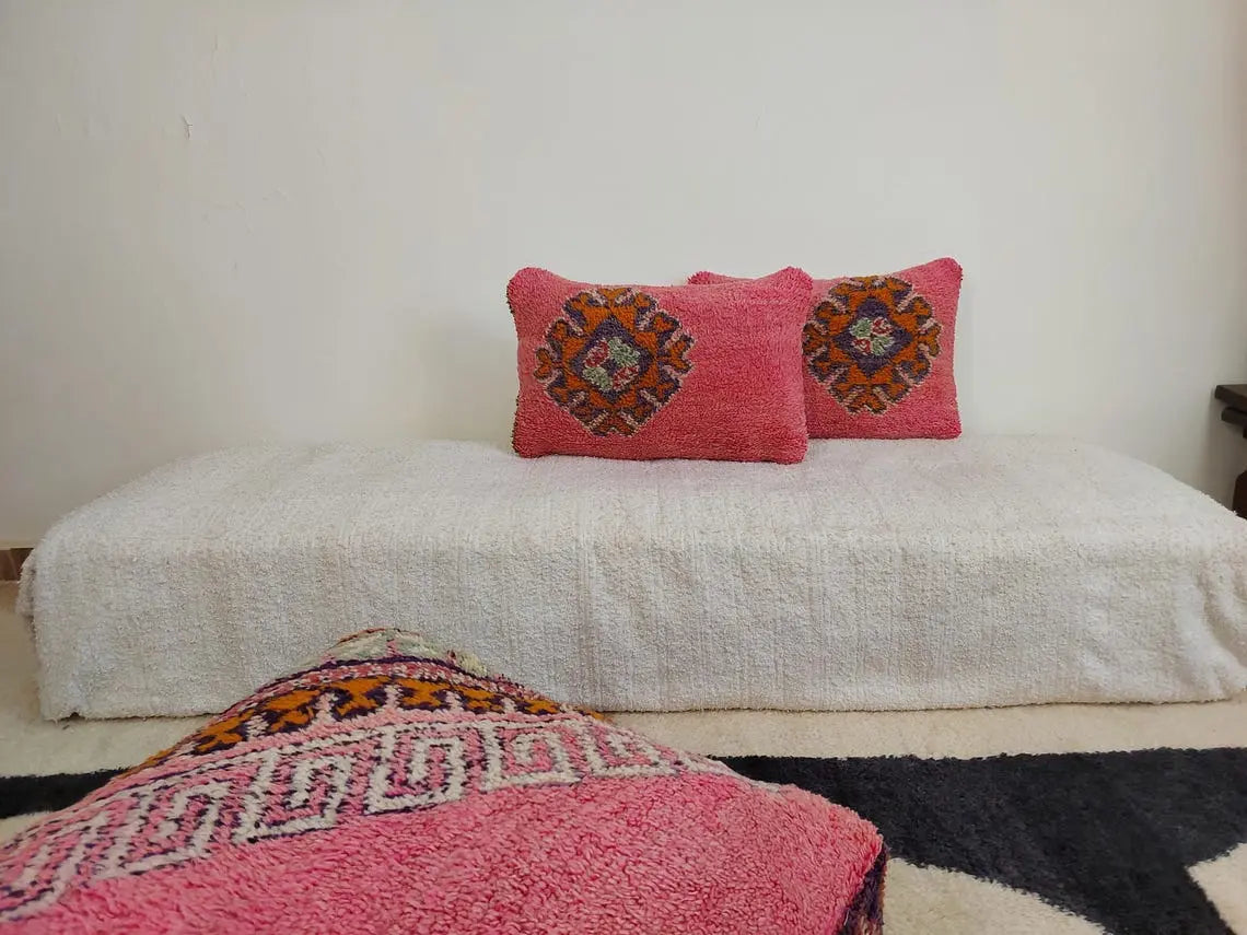 Vintage Pretty Wool Cushion - Handmade Moroccan Tribal Pink Pillow Case MoroccanBazzArts