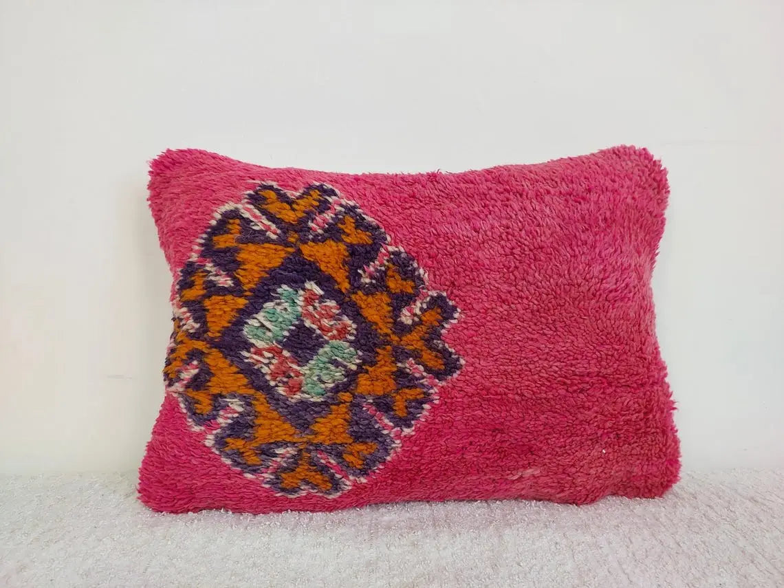 Vintage Pretty Wool Cushion - Handmade Moroccan Tribal Fuchsia Pillow Case MoroccanBazzArts