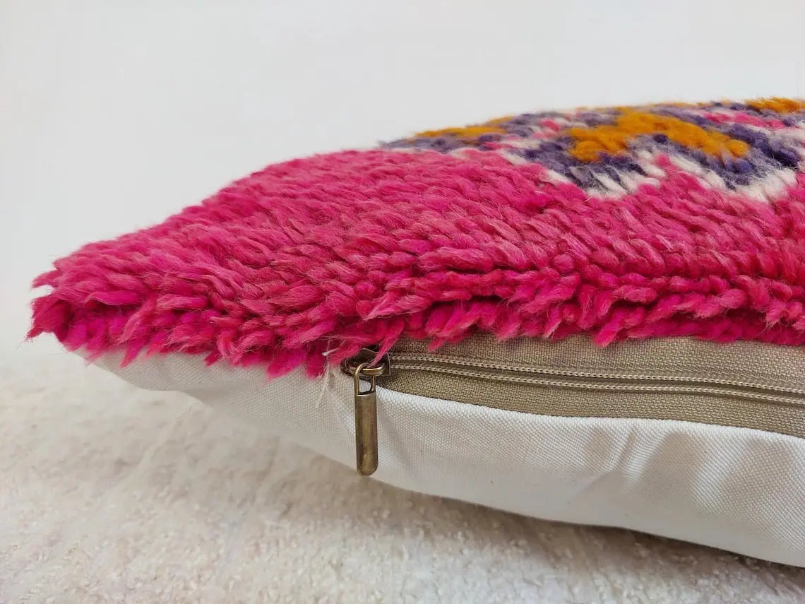 Vintage Pretty Wool Cushion - Handmade Moroccan Tribal Fuchsia Pillow Case MoroccanBazzArts