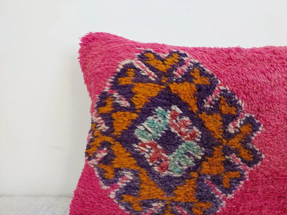 Vintage Pretty Wool Cushion - Handmade Moroccan Tribal Fuchsia Pillow Case MoroccanBazzArts